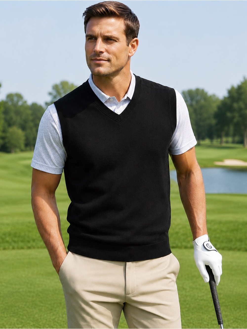 Cutter & Buck Black Supima Cotton Golf Sweater Vest Sleeveless Knit Medium EUC